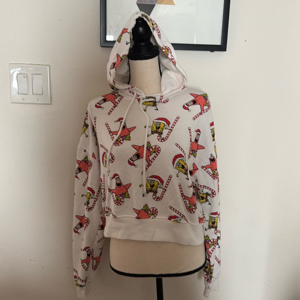 Nickelodeon cropped sponge bob Xmas hoodie size L